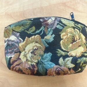 Green and Blue Floral Cosmetic Bag with Vintage Design